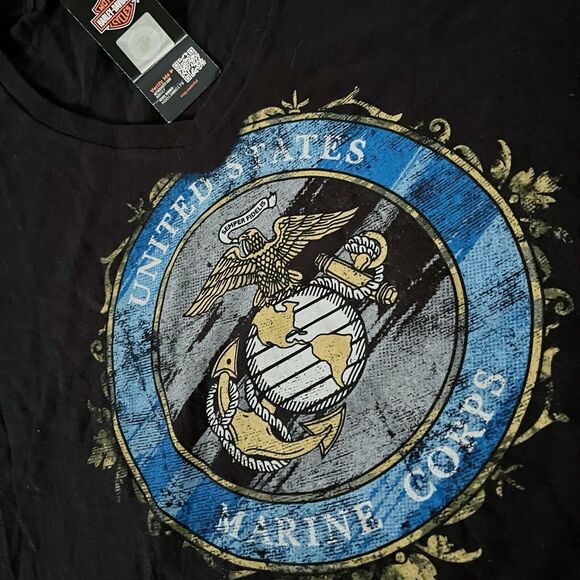 Harley-Davidson Motorcyles Womens XL US Marine Corps Black Graphic Tee Shirt Top - Picture 6 of 16